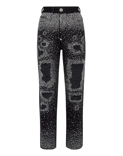 Philipp Plein Denim Trousers Boyfriend Fit Crystal In Multi