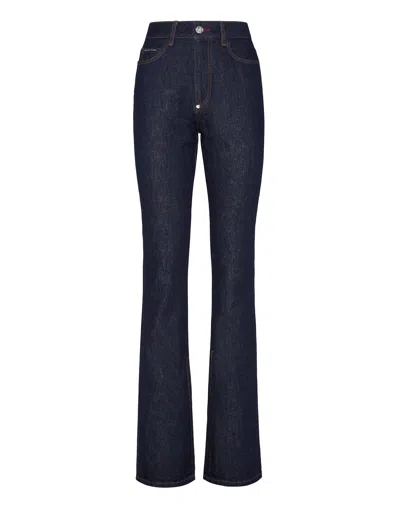 Philipp Plein Denim Trousers Flare Fit Chains In Blue