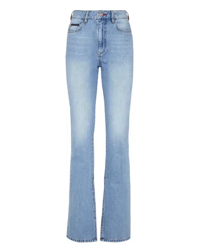Philipp Plein Denim Trousers Flare Fit Iconic Plein In Blue