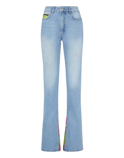 Philipp Plein Denim Trousers Flare Fit Insert New Baroque In Multi