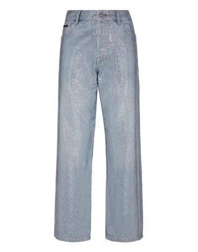Philipp Plein Denim Trousers High Rise Fit Full Crystal In Multi