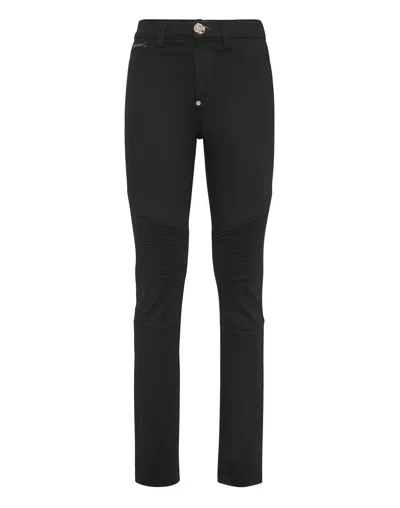 Philipp Plein Denim Trousers High Waist Biker In Multi