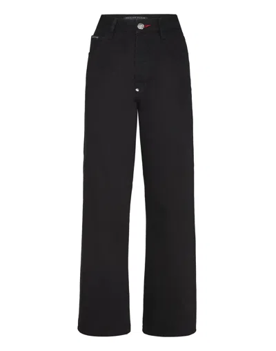 Philipp Plein Denim Trousers Loose Fit Iconic Plein In Black