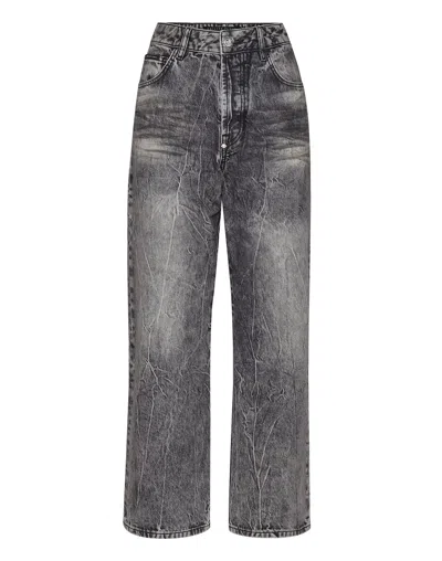 Philipp Plein Denim Trousers Loose Fit Iconic Plein In Grey