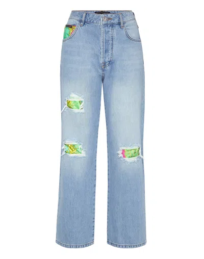 Philipp Plein Denim Trousers Loose Fit Insert New Baroque In Multi