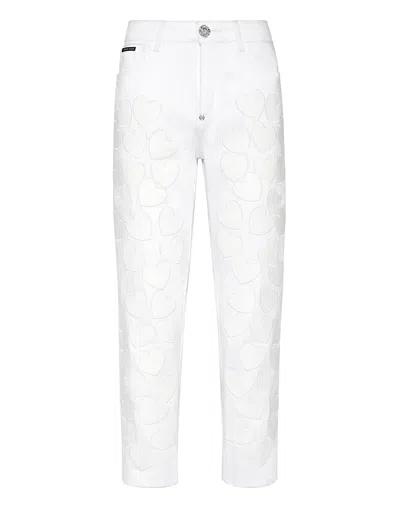 Philipp Plein Heart-patches Cropped Jeans In Multi