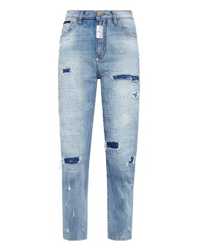 Philipp Plein Denim Trousers Mom Fit In Blue