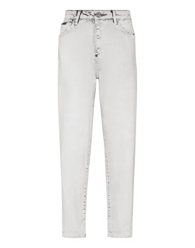 Philipp Plein Denim Trousers Mom Fit In White