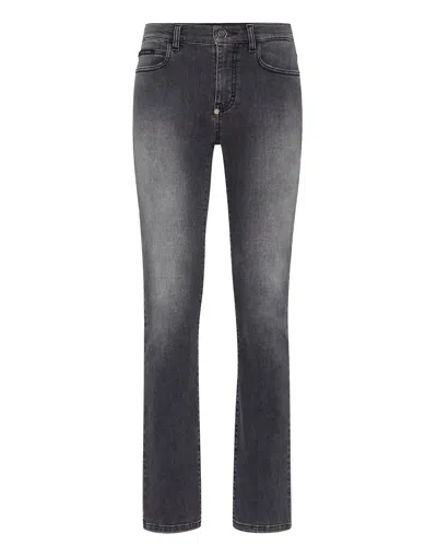 Philipp Plein Denim Trousers Regular Fit In Animal Print