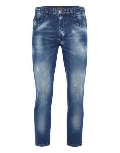 Philipp Plein Denim Trousers Skinny Destroyed Iconic Plein In Multi