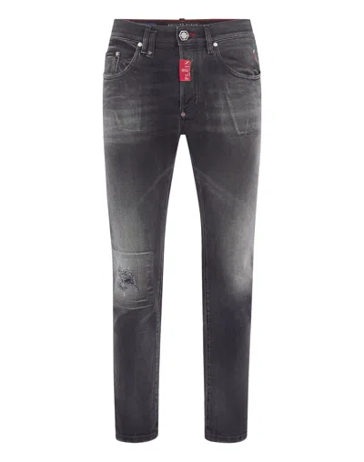 Philipp Plein Denim Trousers Skinny Fit Hexagon In Multi