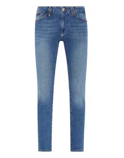 Philipp Plein Denim Trousers Slim Fit Basic In Blue