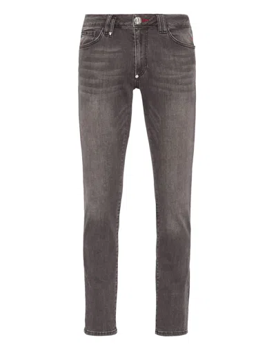 Philipp Plein Denim Trousers Slim Fit Basic In Grey
