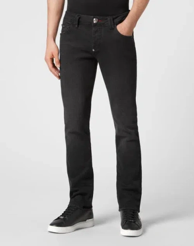 Philipp Plein Denim Trousers Straight Cut Supreme Iconic Plein Basic Men In Black