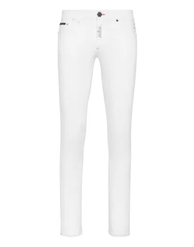 Philipp Plein Denim Trousers Super Straight Cut Premium Hexagon In Multi