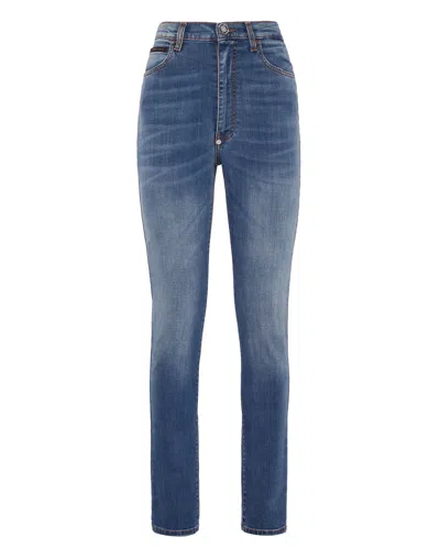 Philipp Plein Denim Trousers Super High Waist Jegging In Blue