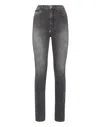 Philipp Plein Denim Trousers Super High Waist Jegging In Grey
