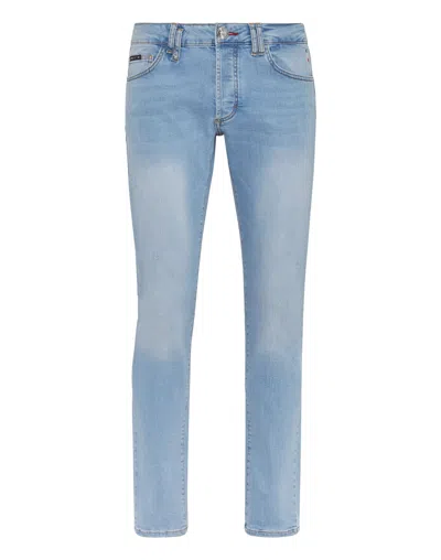 Philipp Plein Denim Trousers Super Straight Cut Basic In Multi