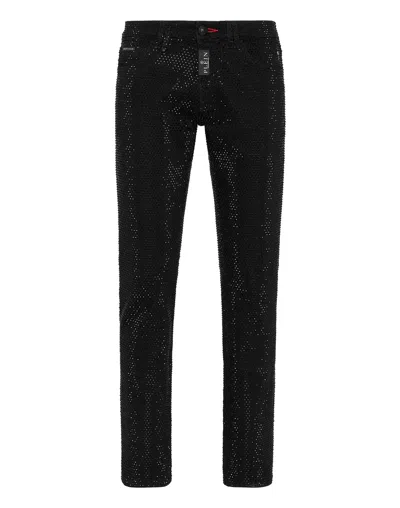 Philipp Plein Slim-legged Crystal-embellished Jeans In Black