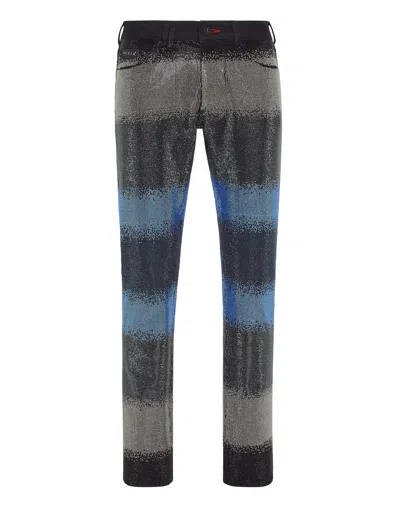 Philipp Plein Denim Trousers Super Straight Cut Crystal In Grey