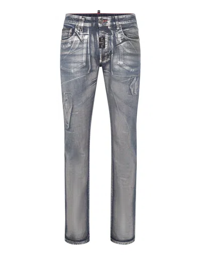 Philipp Plein Denim Trousers Super Straight Cut Fit In Multi