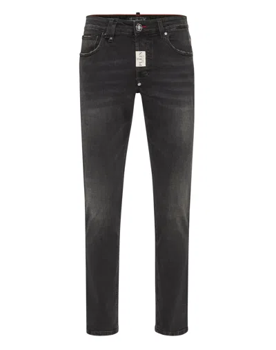 Philipp Plein Denim Trousers Super Straight Cut In Multi