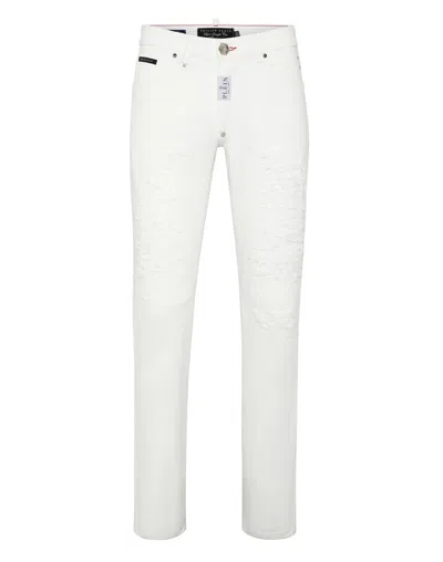 Philipp Plein Denim Trousers Super Straight Cut In Multi