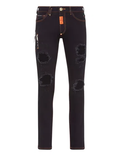 Philipp Plein Denim Trousers Super Straight Cut In Multi