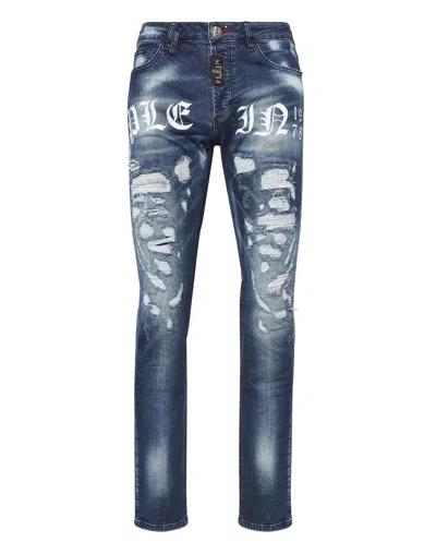 Philipp Plein Logo-print Straight-leg Jeans In Blue