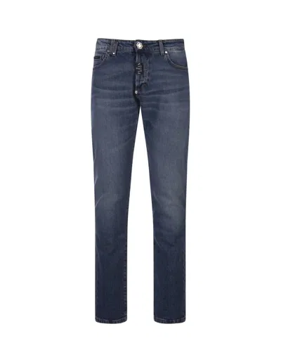 Philipp Plein Denim Trousers Super Straight Cut Premium In Blue