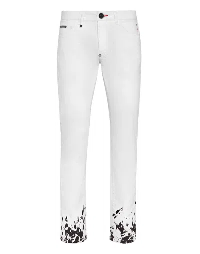 Philipp Plein Denim Trousers Super Straight Cut Tattoo In Multi