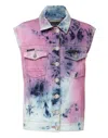 Philipp Plein Denim Vest Bleached Tie Dye In Multi