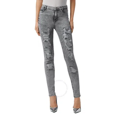 Philipp Plein Destroyed High-waist Denim Jeggings In Gray