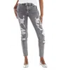 Philipp Plein Destroyed High-waist Denim Jeggings In Gray
