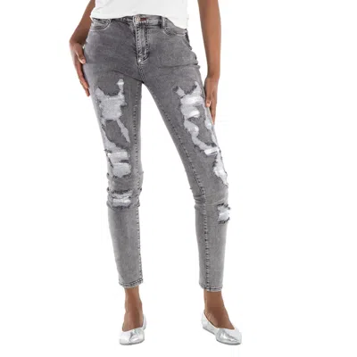 Philipp Plein Destroyed High-waist Denim Jeggings In Gray