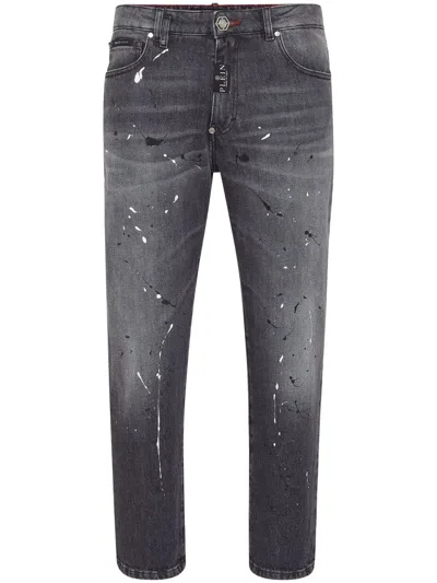 Philipp Plein Detroit Mid-rise Straight-leg Jeans In Grey