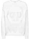 Philipp Plein Devoré-logo Crew-neck Sweater In White