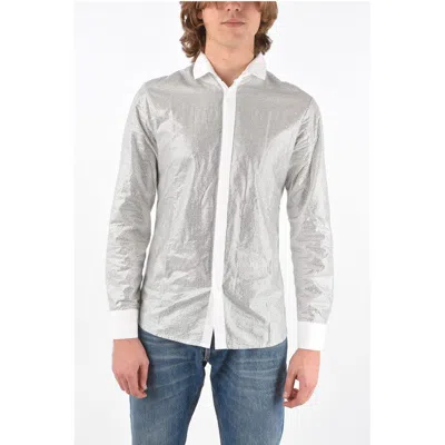 Philipp Plein Diamond Cut Jewel Shirt With Spread Collar In White