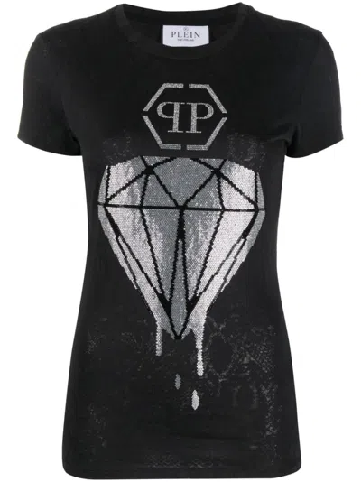 Philipp Plein Diamond Rhinestone-embellished T-shirt In Black
