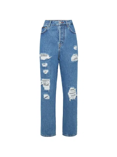 Philipp Plein Distressed Crystal-embellished Jeans In Multi