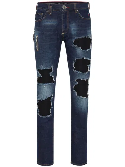 PHILIPP PLEIN ROCK STAR RIBBED-PANELS SKINNY JEANS