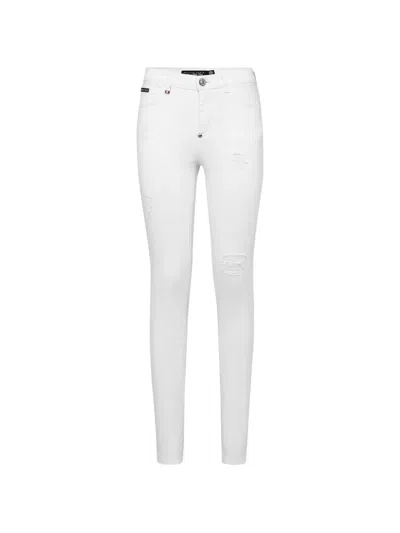 Philipp Plein Distressed Jeans In White