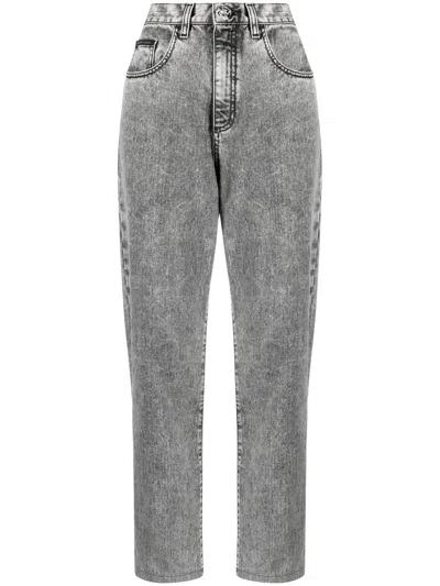 Philipp Plein Distressed Mom-fit Jeans In Grey