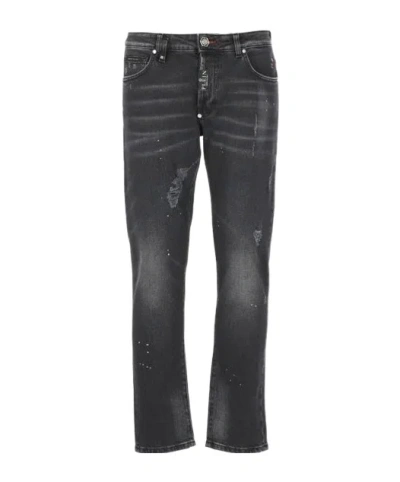 Philipp Plein Distressed Skinny Fit Jeans In Black