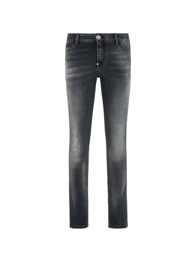 Philipp Plein Distressed Slim-fit Jeans In Gray