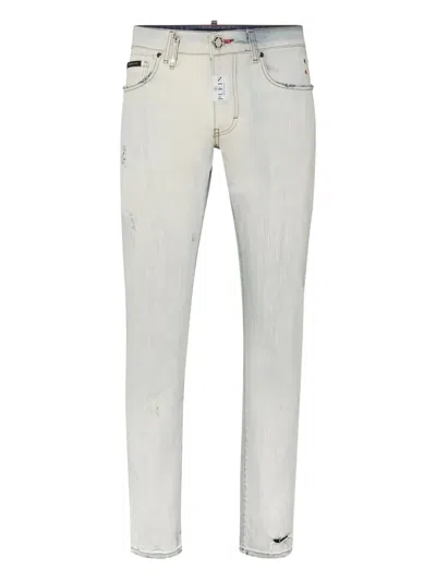 Philipp Plein Distressed Super-straight Jeans In Blue