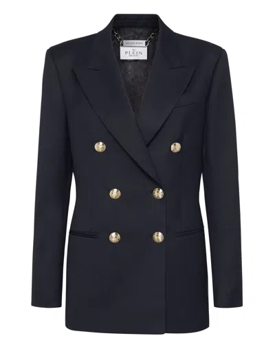 Philipp Plein Double Breast Blazer In Blue