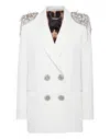 Philipp Plein Crystal-embellished Double-breasted Blazer In White