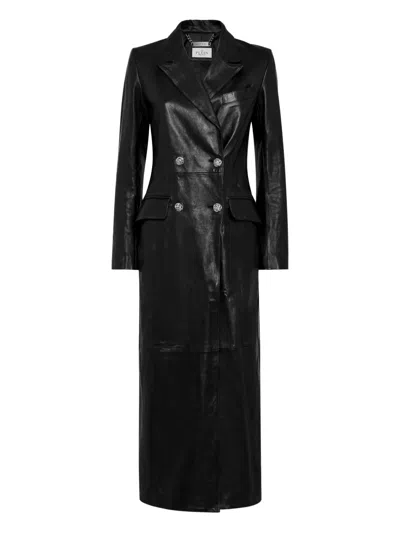 Philipp Plein Double-breasted Leather Coat In Black
