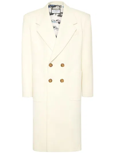 Philipp Plein Double-breasted Peacoat In White